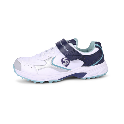 SG ARMOUR STUD Cricket Shoes In White/Navy/Teal – Your Ultimate Cricket Companion