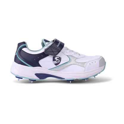 SG ARMOUR SPIKE Cricket Shoes : Unlock Peak Performance With Biomechanically Engineered Design And Advanced Stability (WHITE/NAVY/TEAL)