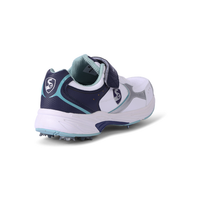 SG ARMOUR SPIKE Cricket Shoes : Unlock Peak Performance With Biomechanically Engineered Design And Advanced Stability (WHITE/NAVY/TEAL)